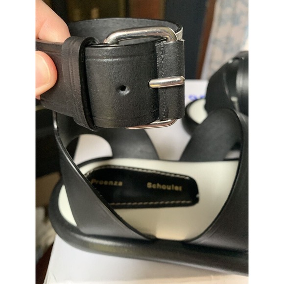 Proenza Schouler Sandals Black Leather Pipe Size 36 Chunky Flat Buckle 695 MSRP - Picture 12 of 14